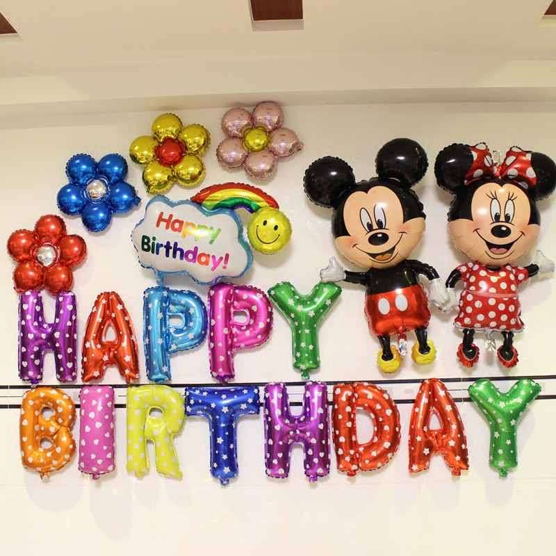 Set Bóng Trang Trí Sinh Nhật Dành Cho Bé Yêu 1 Tuổi Chuột Mickey, Minnie