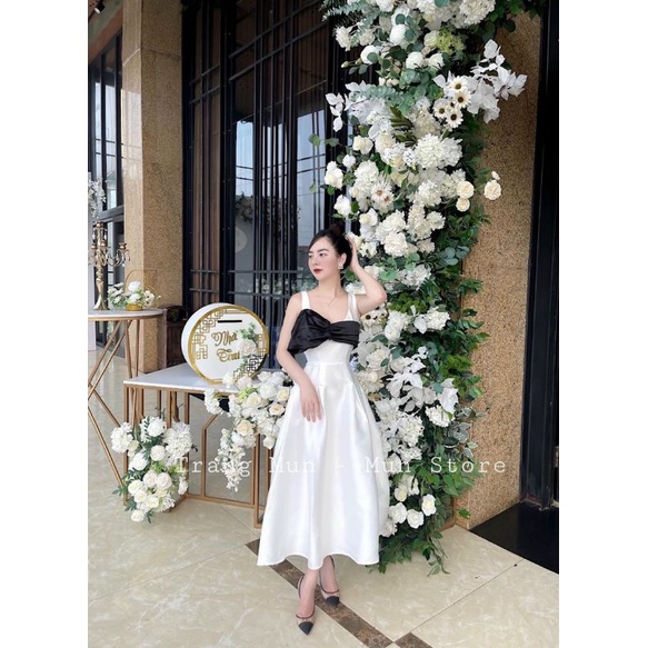 Đầm tafta 2s nơ ngực dáng dài
