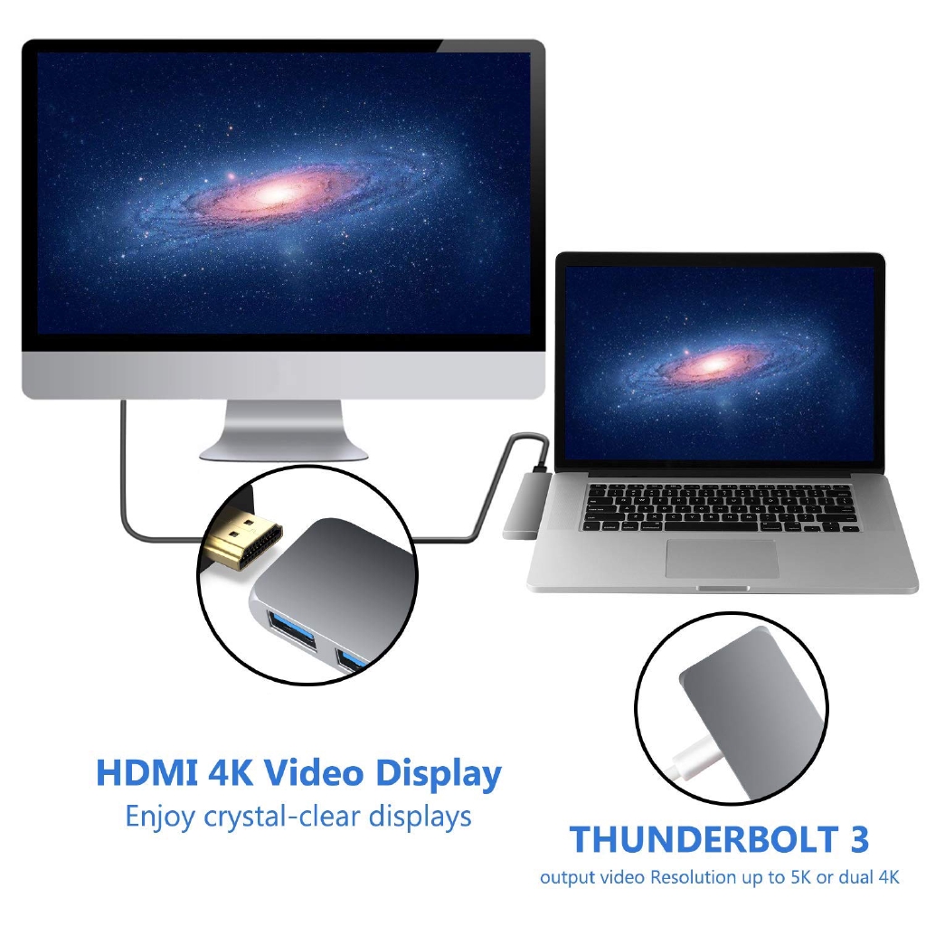 Hub Type C 7 trong 1 hai USB cho MacBook Pro có 4K HDMI USB3.0 SD/MicroSD