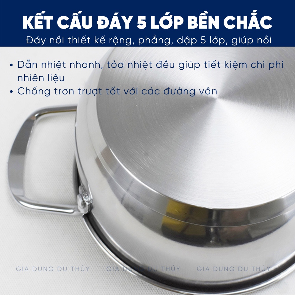 Bộ nồi inox đáy từ Goldsun chính hãng, nồi 5 đáy dày dặn, nắp kính trong suốt, chất liệu inox 430 an toàn cho sức khỏe