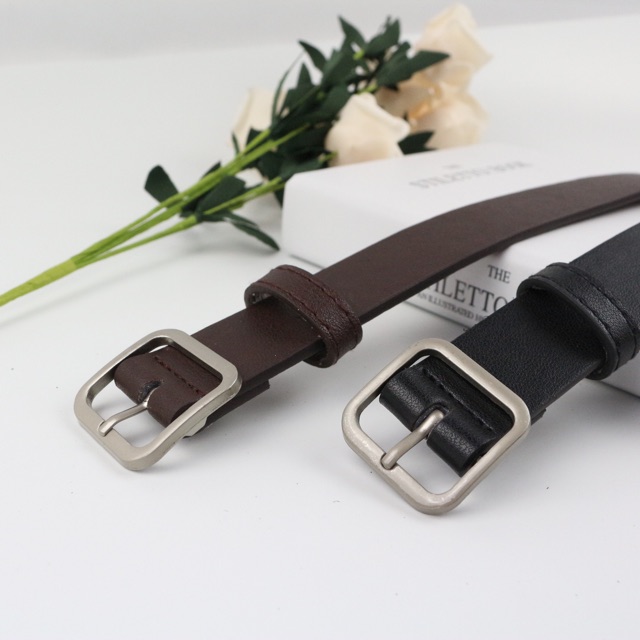 Thắt lưng unisex mặt Vuông Nam Nữ Ulzzang Meo shop TL003 Dây lưng da nữ nam bản to 3cm kiểu hàn quốc học sinh