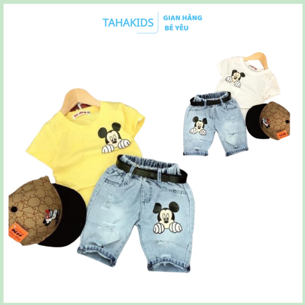 Bộ quần áo cho bé trai cộc tay - Set quần jeans áo thun cộc tay cho bé hàng Quảng Châu cao cấp
