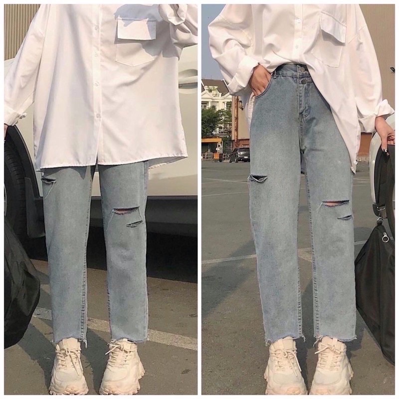 💥RẺ VÔ ĐỊCH💥 Quần Jeans Baggy Rua Gấu Rách 3 Vệt Cá Tính