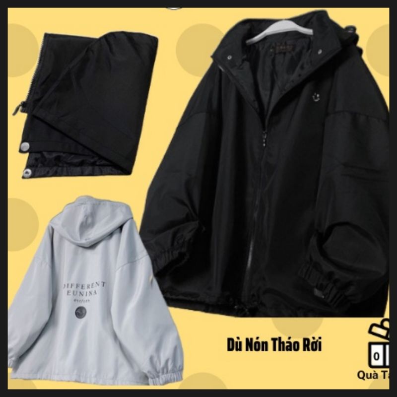 Áo khoác dù jacket có nón rời form rộng gió nam nữ kiểu sơ mi, áo gió 2 lớp form rộng unisex phong cách ulzzang hàn quốc