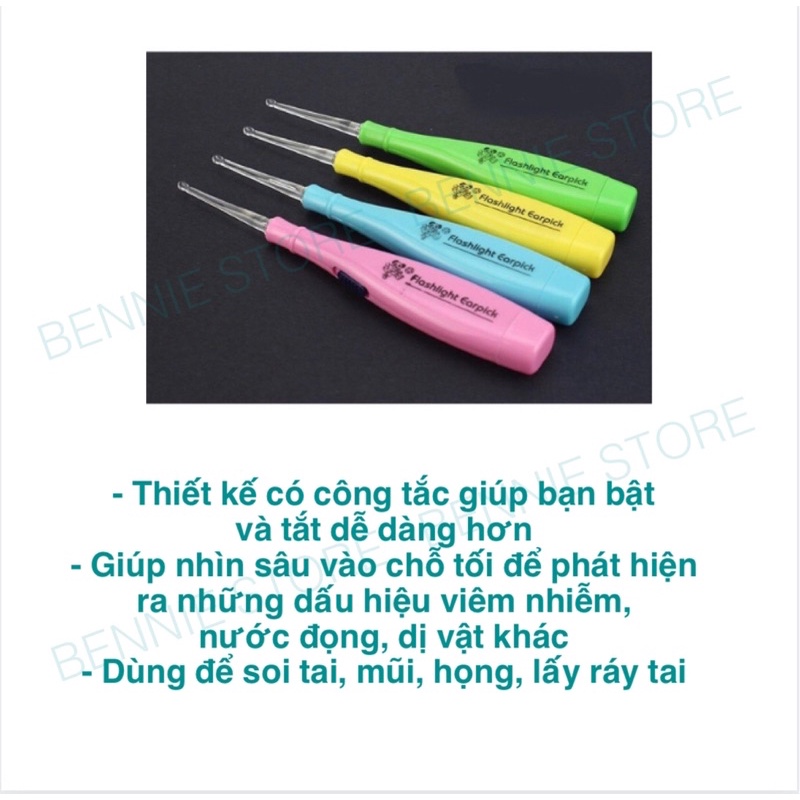 Dụng cụ lấy ráy tai cho bé, Cây lấy ráy tai có đèn cho bé kèm hộp đựng