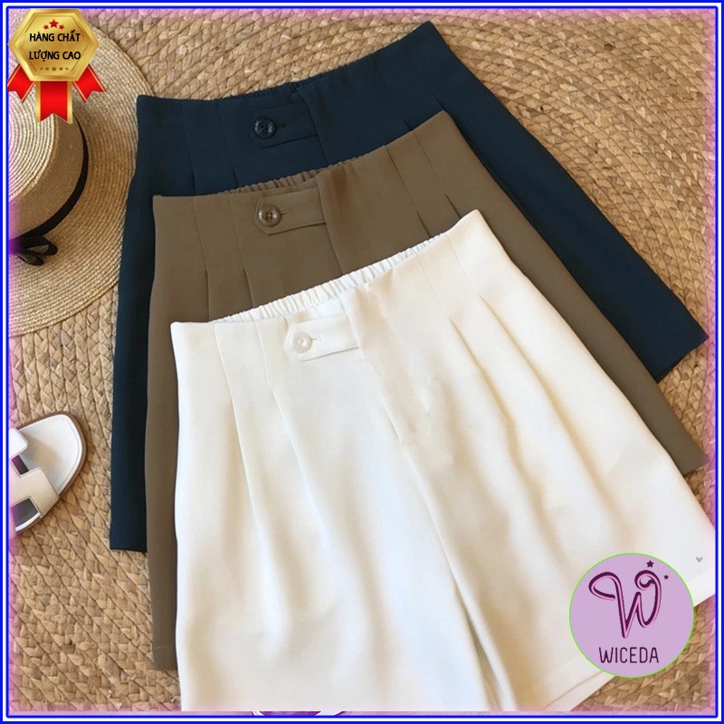 Quần short nữ cạp chun ống rộng Wiceda , quần đùi nữ cạp cao chất đẹp 4 màu đen trắng kem nâu tây QC520