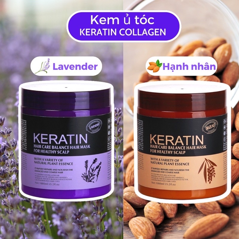 Kem ủ tóc KERATIN COLLAGEN 1000ML LAVENDER BRAZIL NUT - Ủ hấp tóc cung cấp dưỡng chất KERATIN tự nhiên