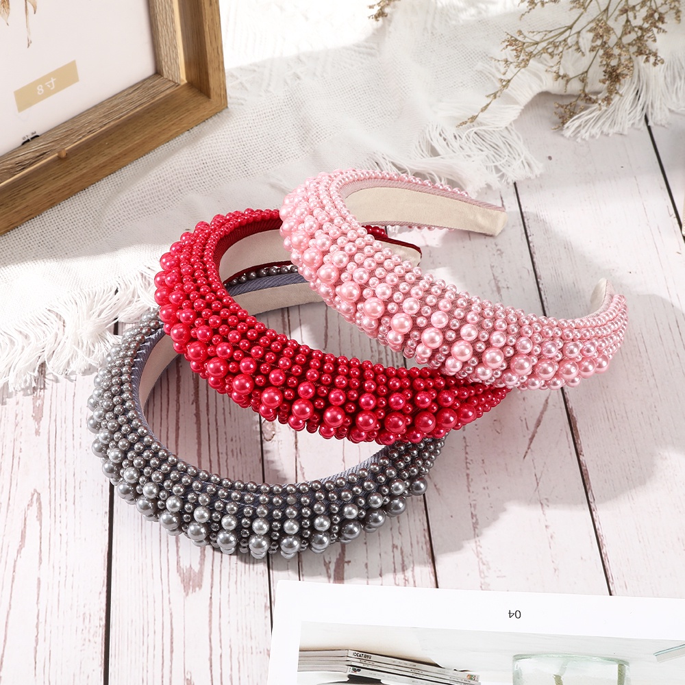 Băng đô Haimeikang bọt biển bản rộng đính ngọc trai giả thời trang đi tiệc dành cho nữ