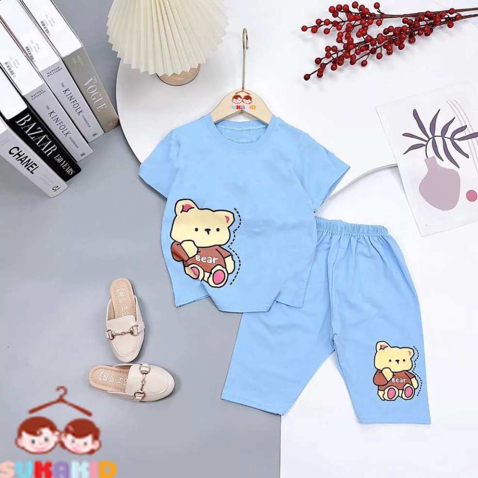 Bộ đồ bé gái,bộ đồ lửng cho bé gái in hình gấu BE ER đáng yêu chất vải co giãn 4 chiều cho bé từ 6kg đến 29kg.