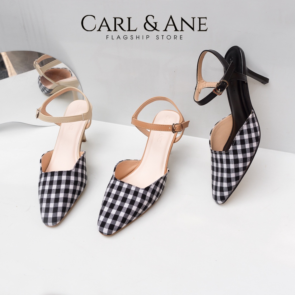 Carl &amp; Ane - Giày cao gót mũi nhọn màu nude phối caro thời trang công sở cao 6cm - CL028