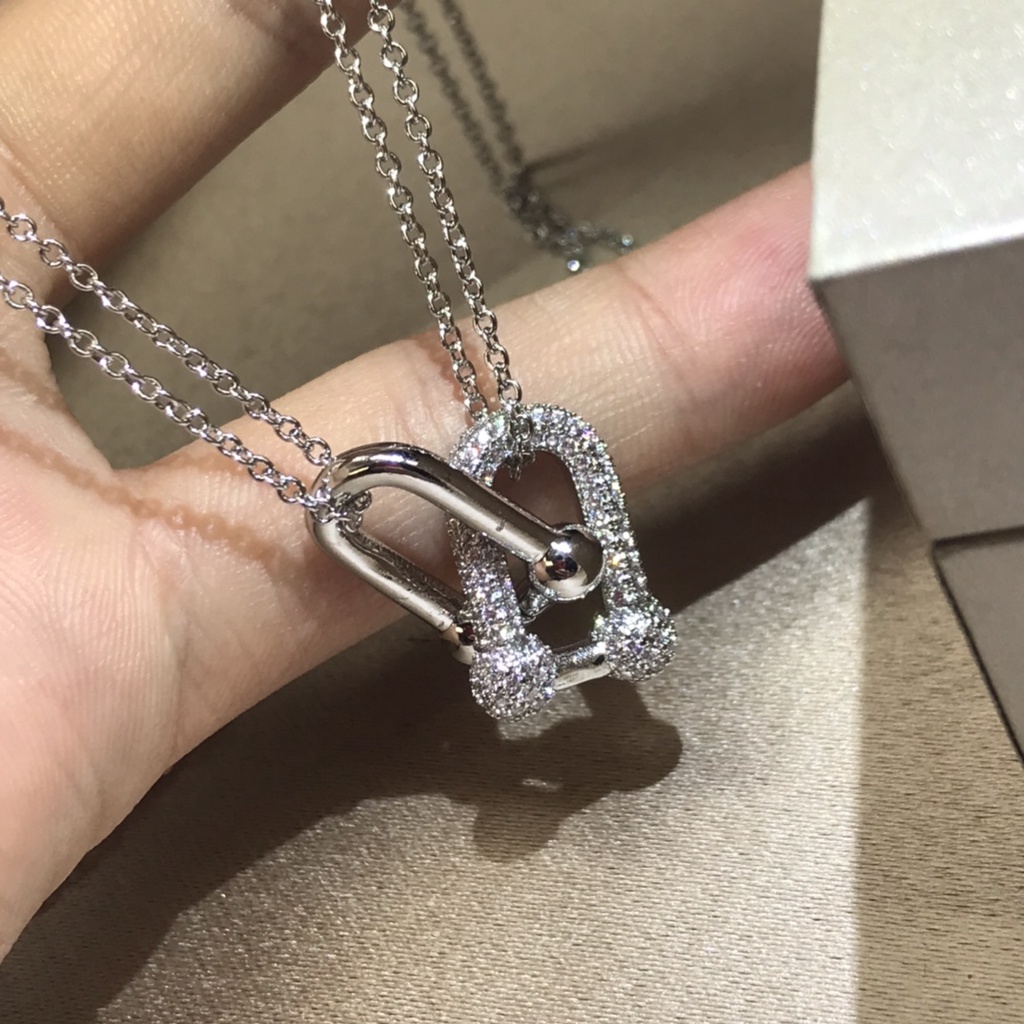 Dây Chuyền Hai Lớp Mạ Bạc 925 Đính Kim Cương Sáng Bóng Phong Cách Mới