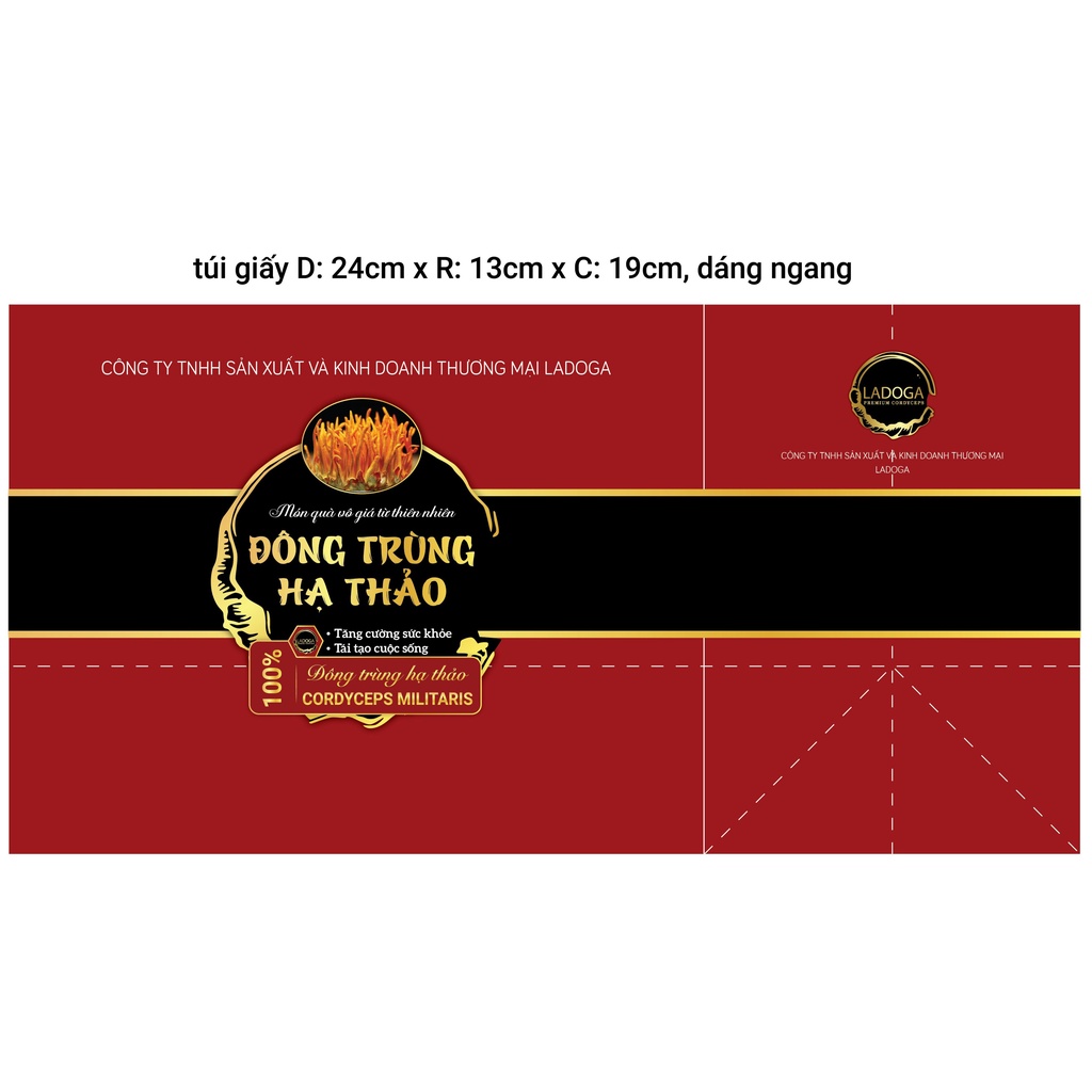 Túi quà tặng đựng Đông Trùng Hạ Thảo LADOGA kích thước 24x13x19