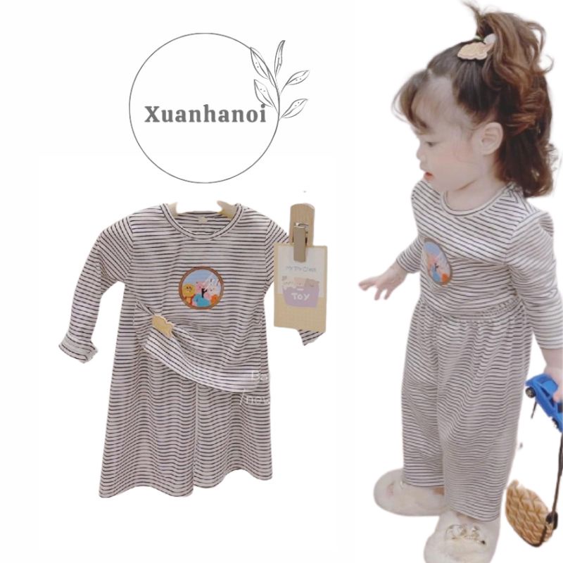 Bộ bé gái kẻ sọc ngang dài tay quần xuông ống rộng cạp chun 8-32kg XHN1040