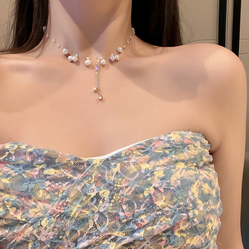 Vòng Cổ Choker Hình Trái Tim Đính Ngọc Trai Sang Trọng
