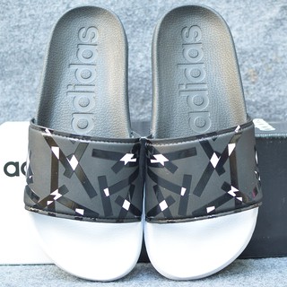 Dép Adidas Sample 2019 màu đen trắng quai đen sọc đen logo trắng