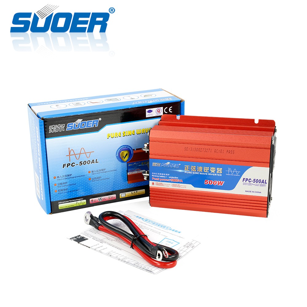 Giá xuất xưởng Suoer 12v 220v 500w Pure Sine Wave biến tần năng lượng mặt trời tắt lưới Biến tần
