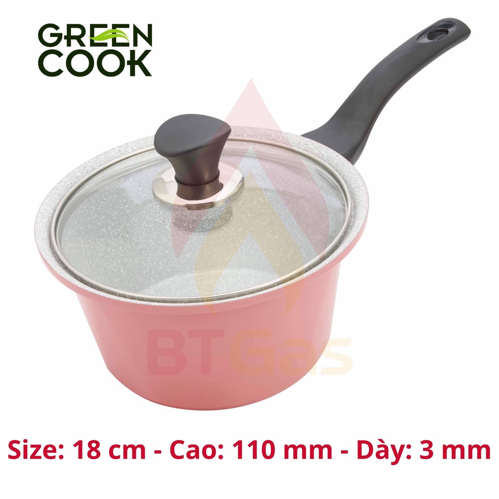 Bộ nồi đúc chống dính Ceramic vân đá, bộ nồi chống dính bếp từ vân đá Green Cook GCS02 Size 18 - 20 - 24