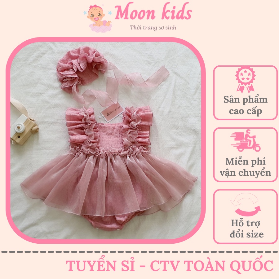 Váy Sơ Sinh Đầy Tháng Bé Gái Thiết Kế Bèo Hồng, Tặng Kèm Mũ. Body Công Chúa Cho Bé 0 12 Tháng. Đầm Bé Gái, Váy Em Bé