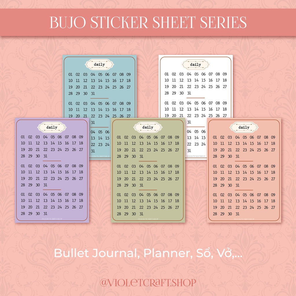 ✨ Sticker Sheet Ngày Tháng Bullet Journal / Hình Dán Ngày Tháng Vintage ✨