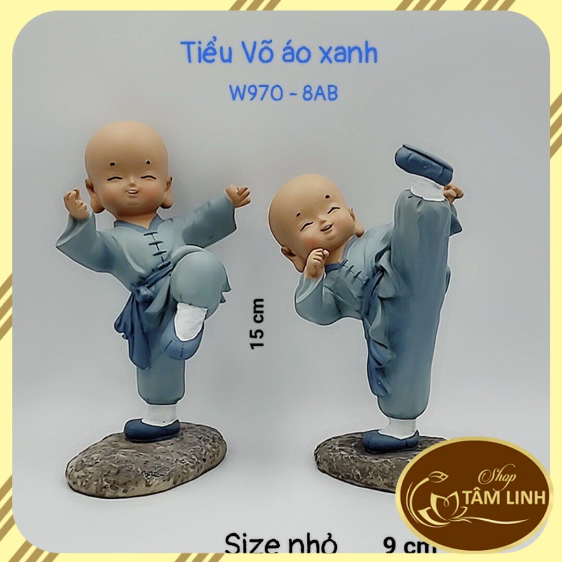 Bộ Tượng 2 Chú Tiểu Múa Võ Áo Xanh