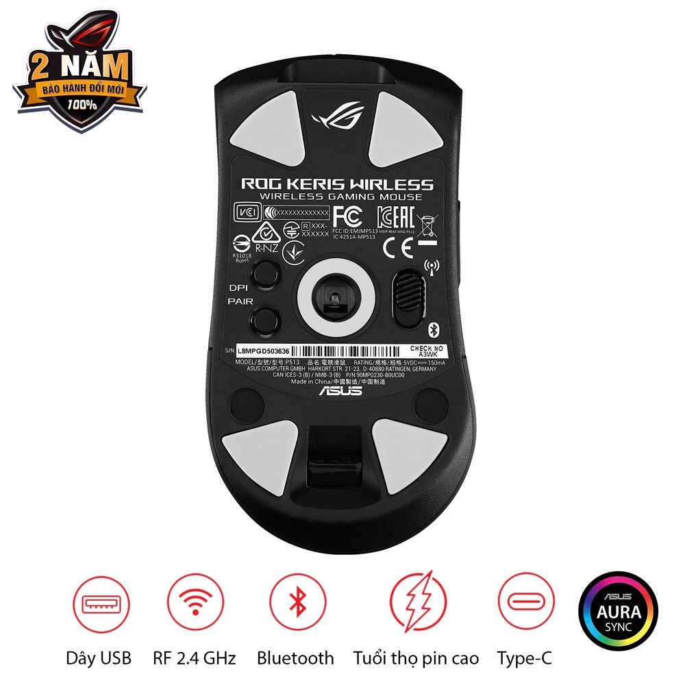 [Tặng Miếng Lót Chuột] Chuột Gaming ASUS ROG Keris Wireless | 2.4 GHz | Bluetooth | Đen