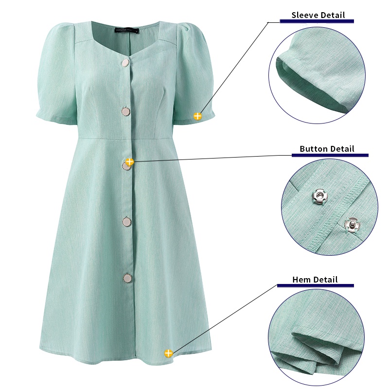Đầm mini Zanzea cổ tròn cài nút trước phong cách Hàn Quốc thời trang cho nữ