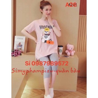 Sét áo bầu tay lỡ from rộng moschino và quần ngố trơn