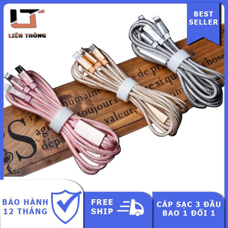 Dây Cáp Sạc 3 Đầu Thông Minh Sạc Iphone Android Type-C Sạc Nhanh Cực Bền Với Dây Dù Cao Cấp
