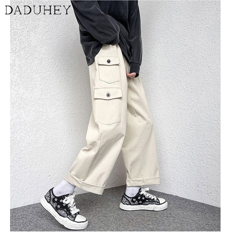DaDuHey Men's Trendy Versatile Pocket Workwear Pants Ins Harajuku Style Loose Fashion Brand Casual Pants