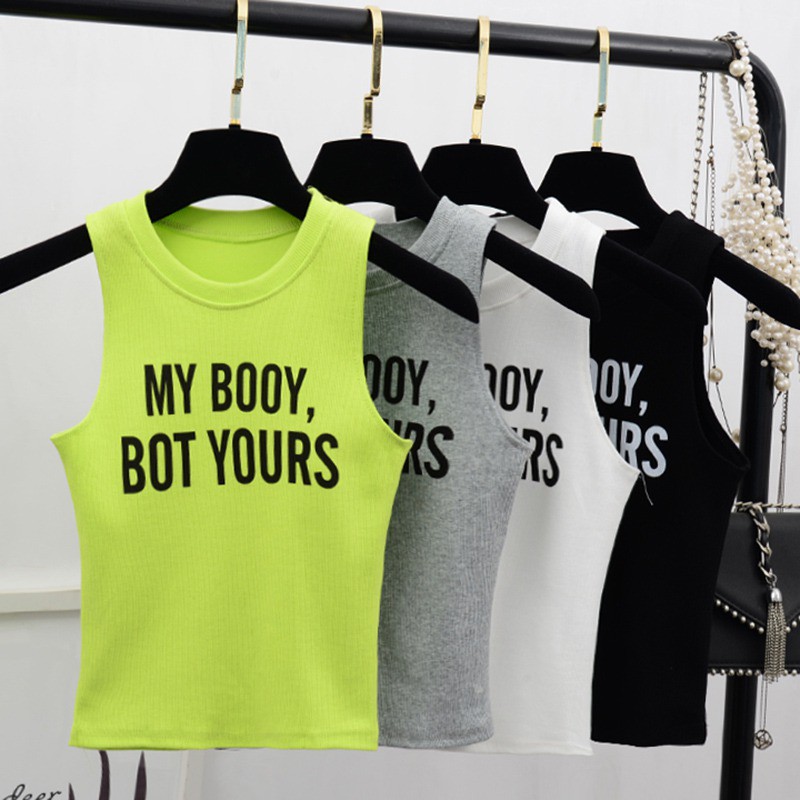 Áo lửng sát nách cổ tròn hoạ tiết chữ cho phái nữ