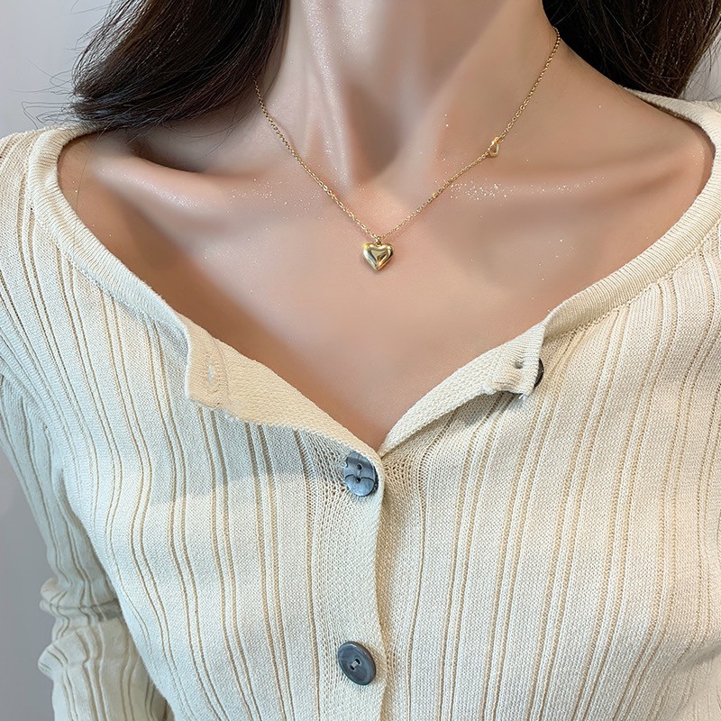 Vòng cổ thép titan mạ vàng 18k mặt hình trái tim thời trang xinh xắn