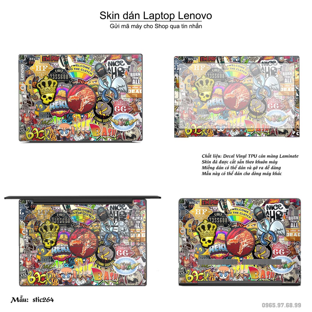 Skin dán Laptop Lenovo in hình sticker bomb nhiều mẫu 2 (inbox mã máy cho Shop)