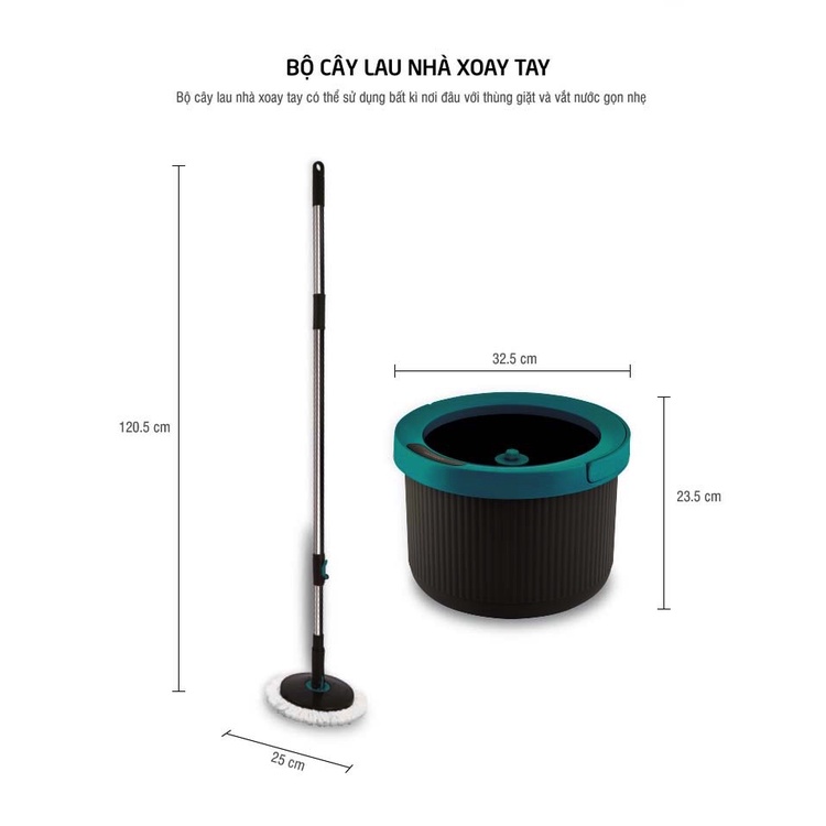 Bộ cây lau nhà LocknLock xoay tay xoay 360 độ tặng kèm 3 bông lau HPP345S2 ETM498MITS2 - K-MALL