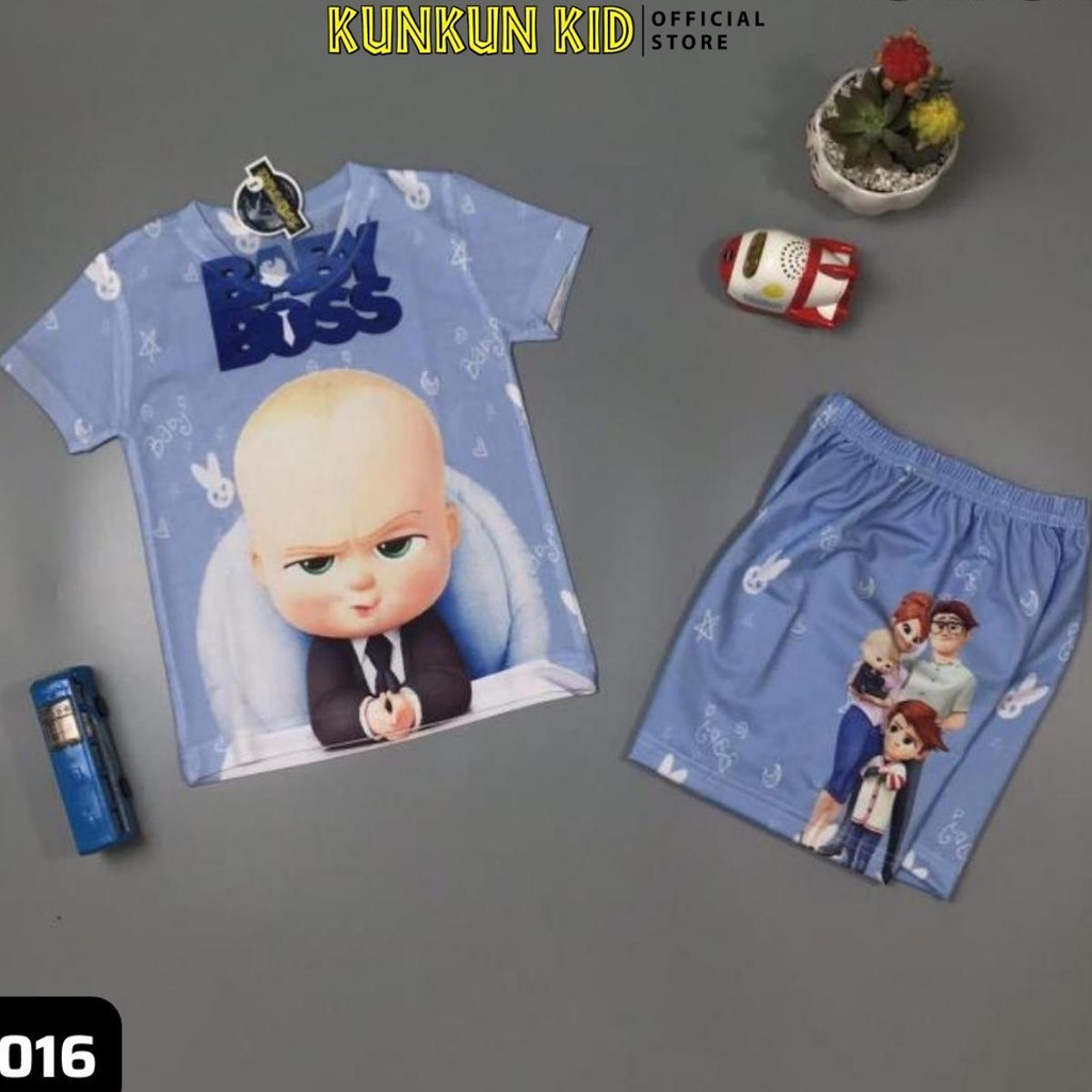 Đồ bộ thun lạnh tay ngắn in 3d cho bé trai hình baby boss size đại từ 10kg-40kg Kunkun Kid TP016