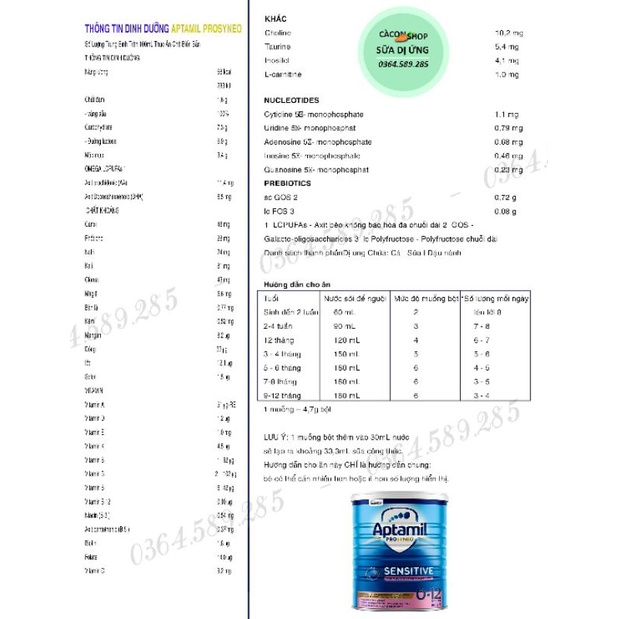 Sữa Aptamil Prosyneo Sensitive úc 900g