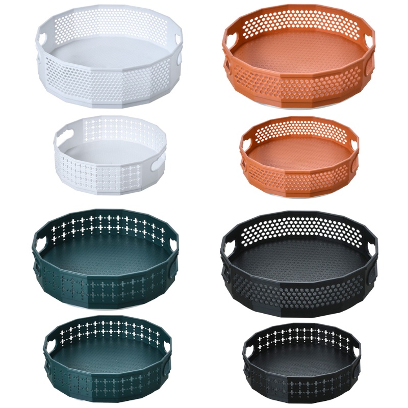 Set 2 Khay Nhựa Xoay Đựng Gia Vị Có Tay Cầm Chống Trượt Sắp Xếp Gọn Gàng Cho Nhà Bếp Nhà Tắm