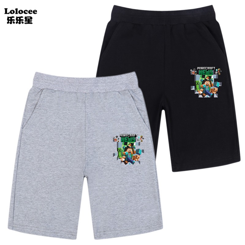 Minecraft Creeper Inside Gray Shorts Boys 2021 Summer Elastic Waist Sport Shorts