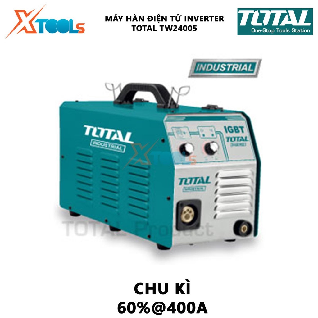 Máy hàn điện tử  TOTAL TW24005 Máy hàn điện tử Inverter MMA Nguồn vào 27 kVA  Dòng điện: 20-400A  Điện cực hàn Ø1.6-6.0m