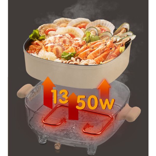 Nồi lẩu Bear 2 ngăn dung tích 5L, chống dính có thể chiên xào, sử dụng thoải mái cho gia đình