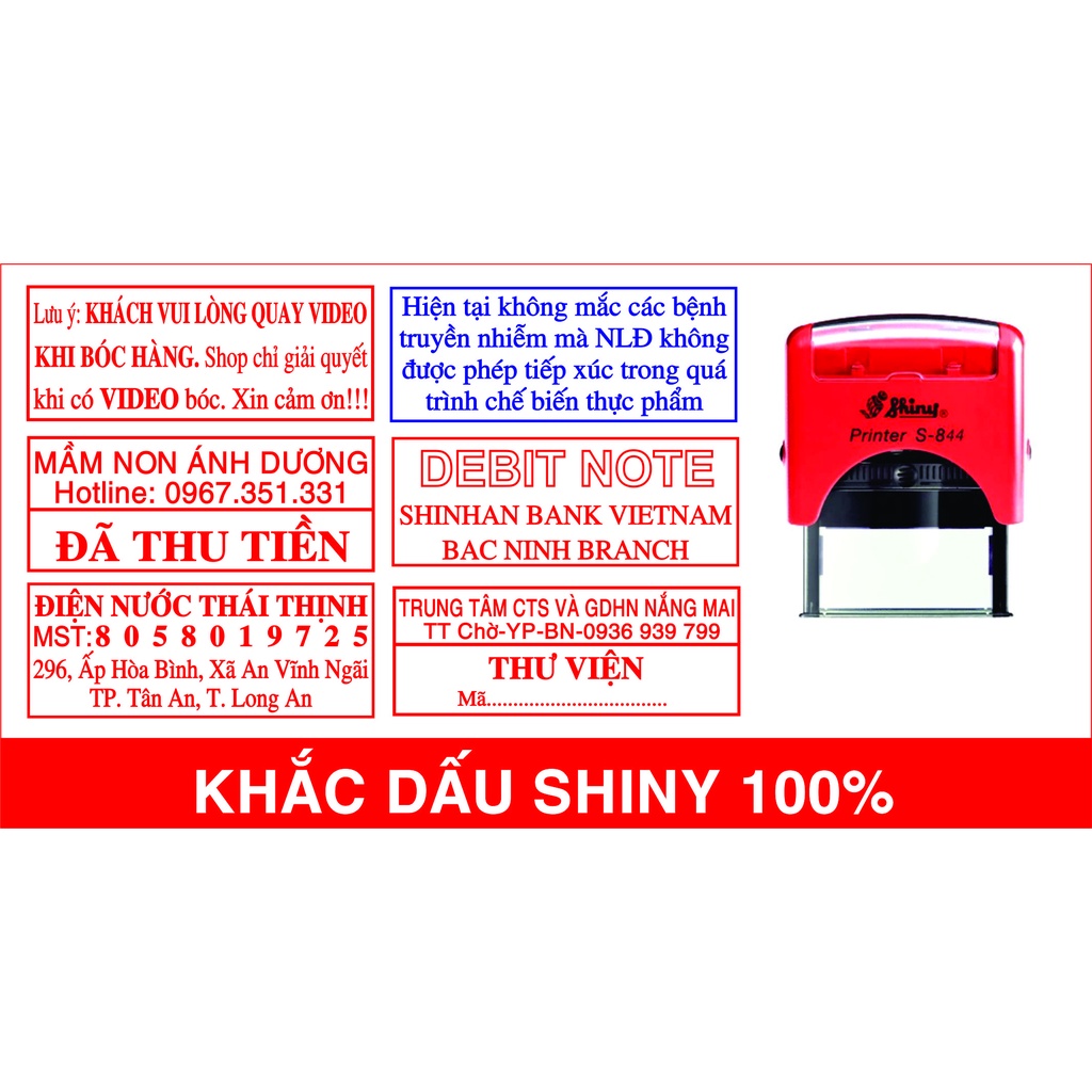 Khắc dấu tên công ty, mã số thuế, địa chỉ, số điện thoại Shiny S-844