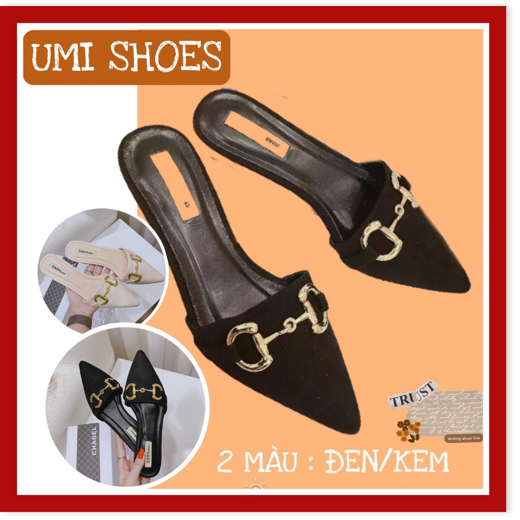 | ᴛʜᴇ ꜱʜᴏᴇꜱ ᴋɪɴɢ | 👑 Giày sục nữ mũi nhọn 2 màu đen/kem khóa xích hot trend sang chảnh nhẹ nhàng đi lê đế bệt mới xinh