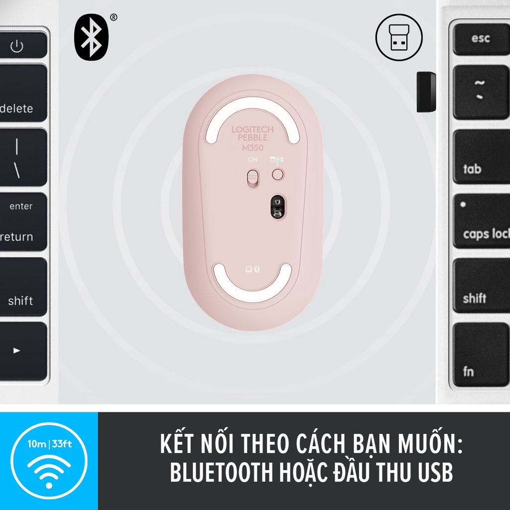 Chuột không dây Logitech Pebble M350 - Bluetooth/ USB, nhỏ gọn, giảm ồn, MacOS / PC