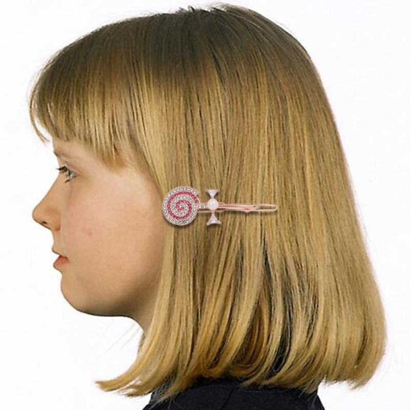 Kẹp Tóc Kẹo Mút Đính Đá &amp; Ngọc Trai Giả Bằng Kim Loại Kiểu Hàn Quốc Dễ Thương Cho Nữ