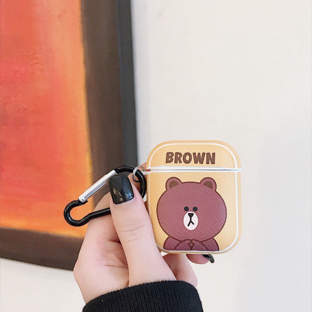 Cute Cartoon airpods case winnie the pooh B.duck brown bear textured protective cover for airpods 1 /2 soft TPU