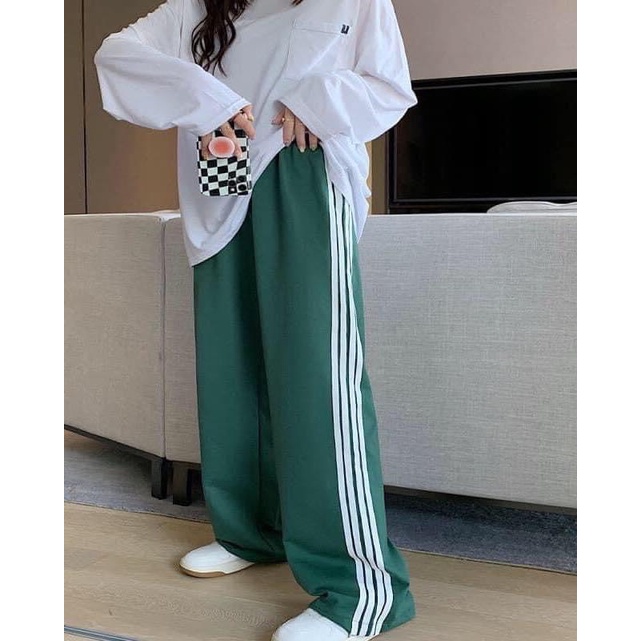 Quần Xuông Ống Rộng Lưng Cao Dáng Dài 3 Line Chất Nỉ Da Cá Dày Dặn Dây Rút Bản To Đi Học Đi Làm