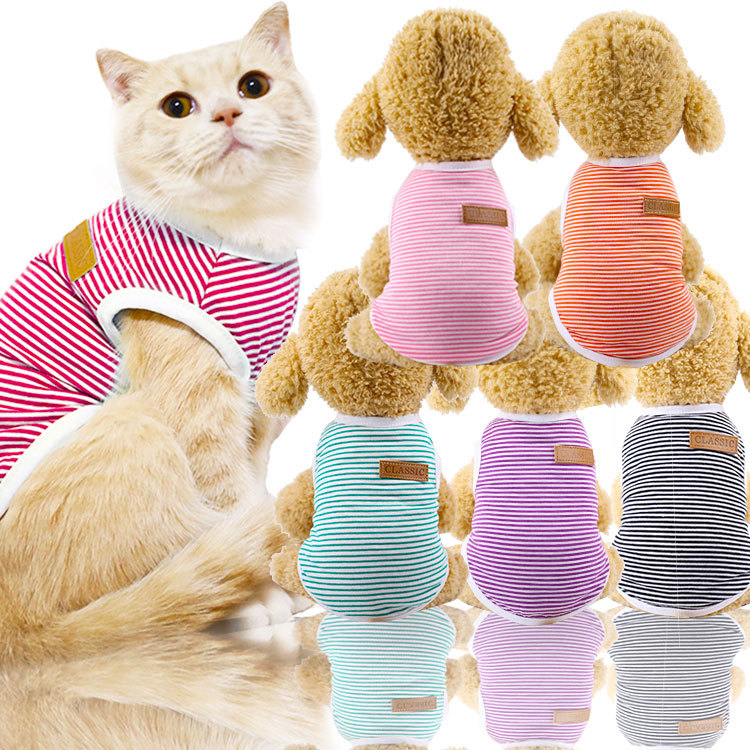 Quần áo cho chó Vật nuôi mèo Quần áo sọc cotton Vest cho chó Quần áo mùa xuân và mùa hè
