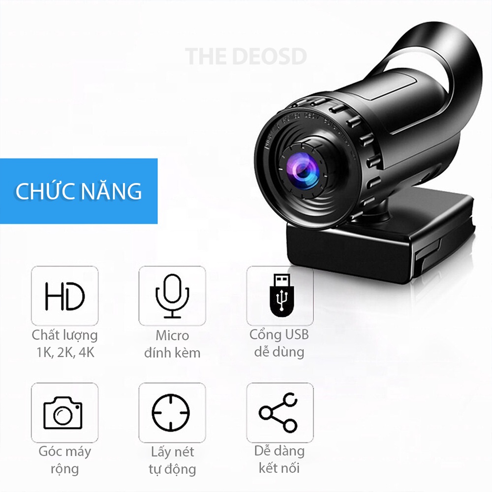 Webcam Máy Tính Full HD 1K 2K 4K Camera Tự Động Lấy Nét - The Deosd