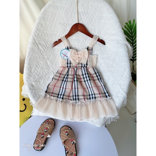 Xả Váy kẻ nơ 2 dây bản to cho bé gái