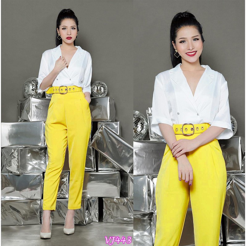 Set nguyên bộ áo cổ V quần lửng kèm belt
