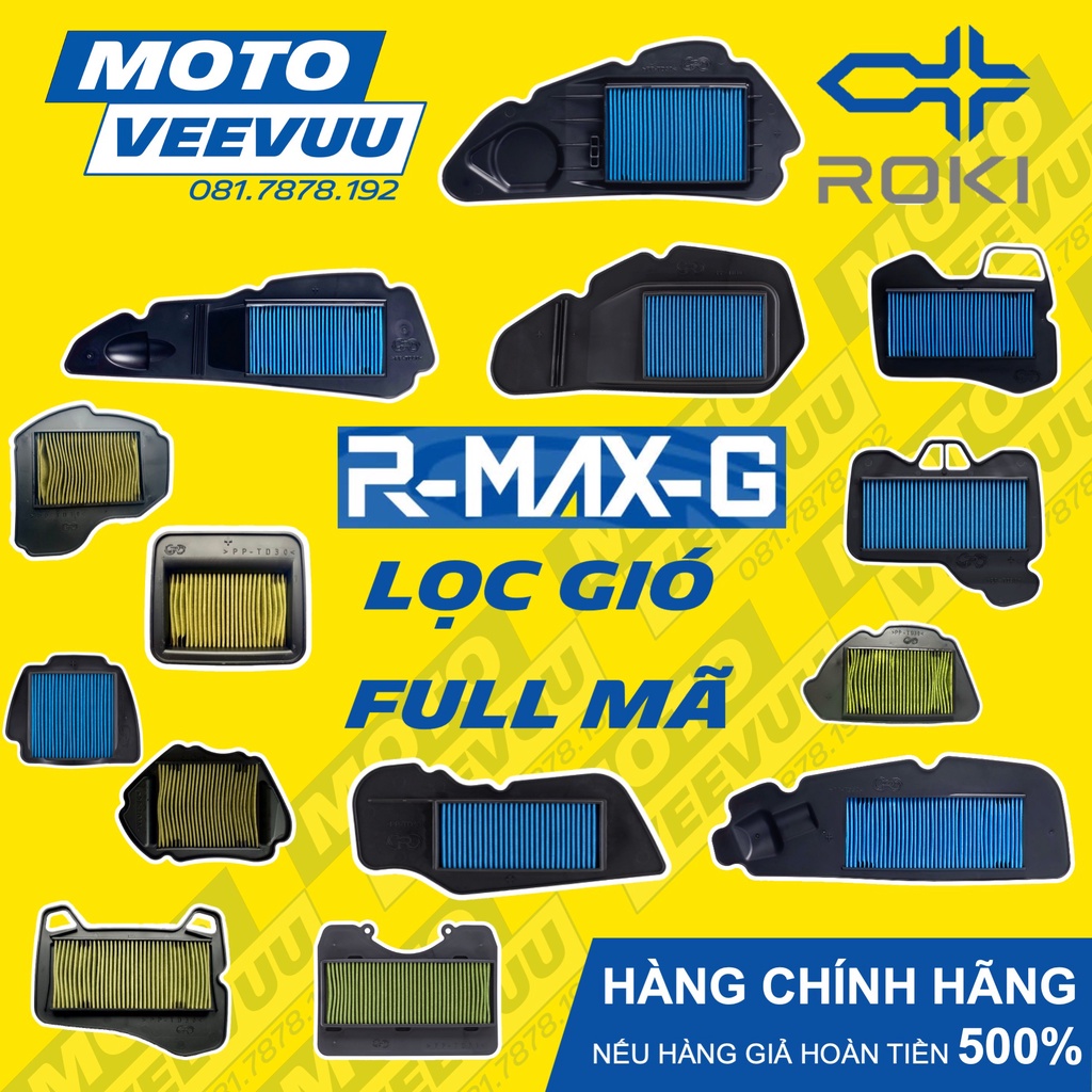 Lọc gió R-Max ROKI cho tất cả loại xe AB 125 Vario 150 SH  Vision Mới RSX Wave S110 Exciter Sirius Future Janus  Nouvo